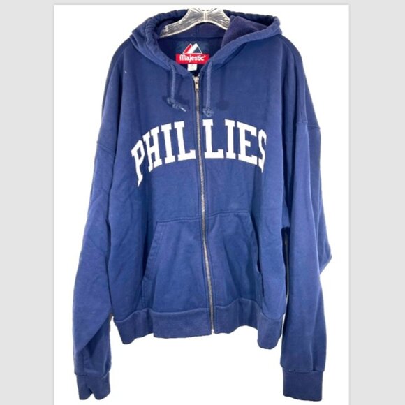 Philadelphia Phillies hooded sweatshirt XXL blue patch majestic full zip MLB - Picture 1 of 11